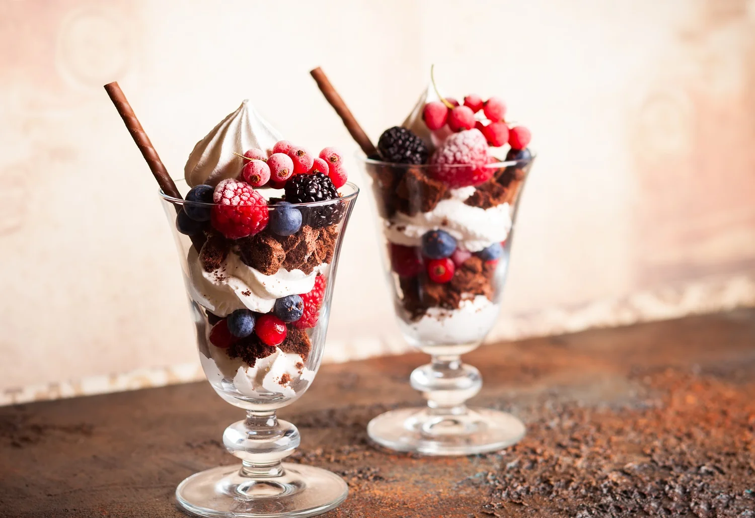 Brownies topped with Chantilly Cream